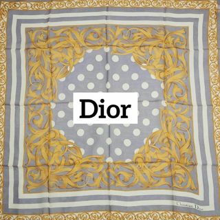 クリスチャンディオール(Christian Dior)の美品 ★Dior★ スカーフ 大判 シフォン ドット アラベスク シルク グレー(バンダナ/スカーフ)