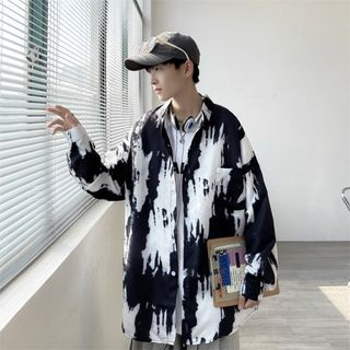 【品薄】総柄 モード ストリート 3XL オーバーサイズ 長袖 春 シャツ 黒(シャツ)