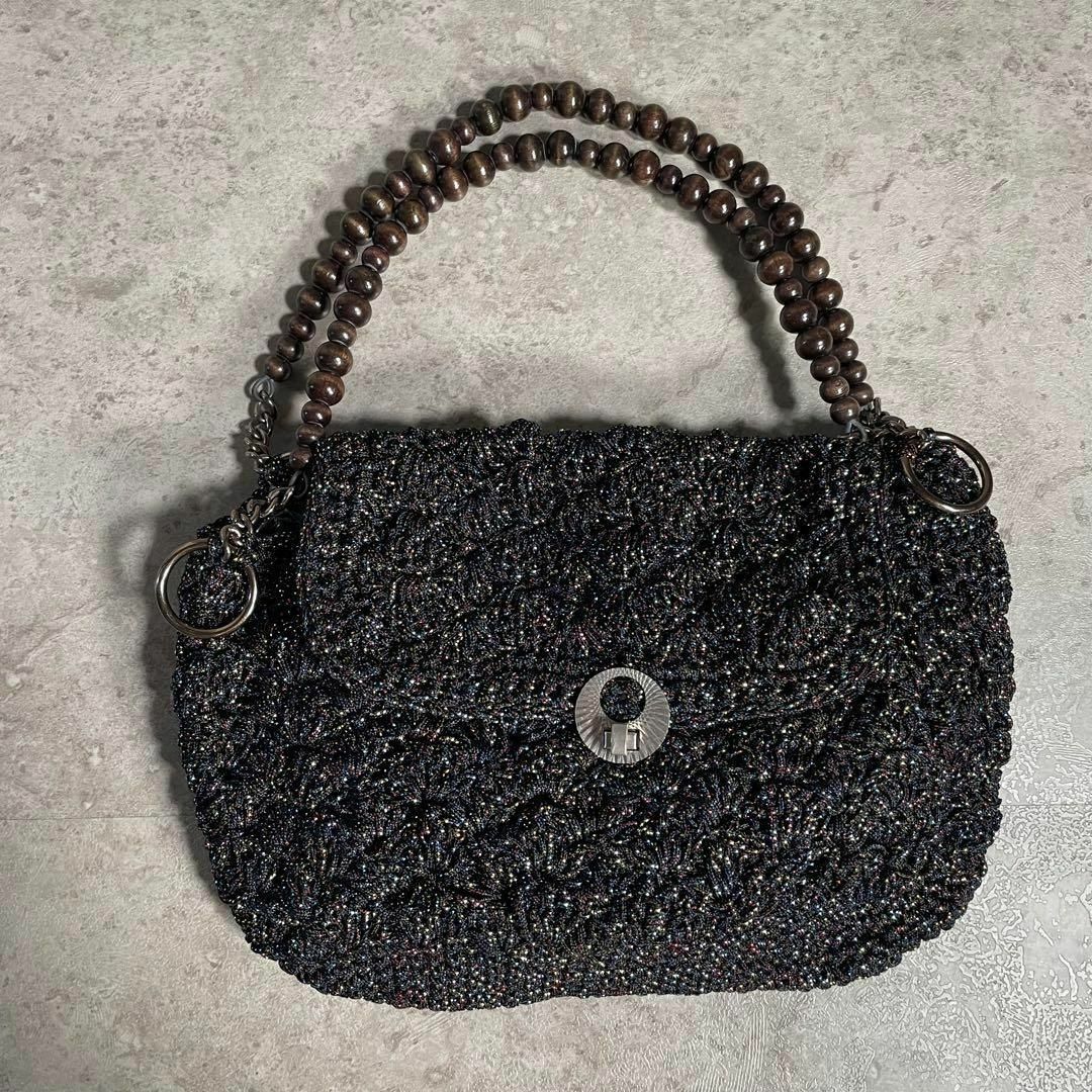 VINTAGE(ヴィンテージ)のUSA購入 編み込みハンドバッグ ラメ キラキラ インディアン金具 一点物 レディースのバッグ(ハンドバッグ)の商品写真