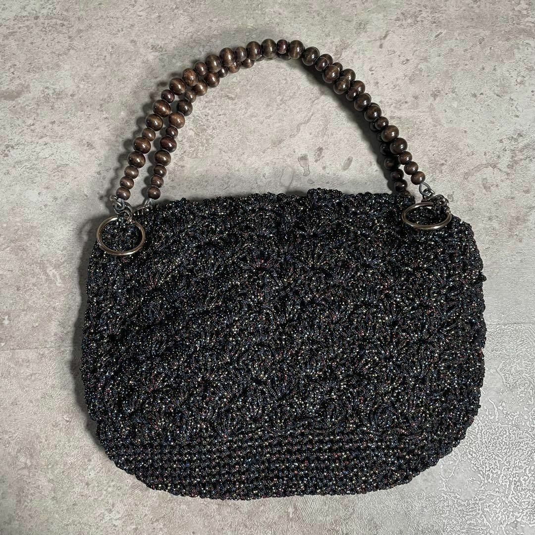 VINTAGE(ヴィンテージ)のUSA購入 編み込みハンドバッグ ラメ キラキラ インディアン金具 一点物 レディースのバッグ(ハンドバッグ)の商品写真