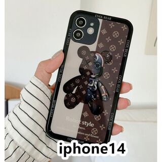 iphone14ケース 熊 ガラス ブラウン510(iPhoneケース)