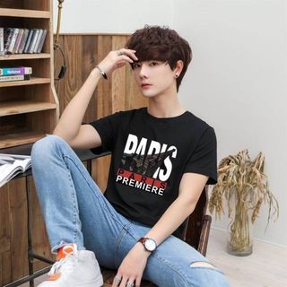 【残りわずか】ストリート 黒 M 半袖 韓国 メンズ ロゴ ロック ブラック　(Tシャツ/カットソー(半袖/袖なし))