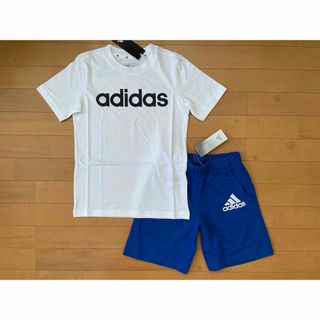 adidas - 新品★アディダス★140★快適!!半袖Ｔシャツ白・ロゴ!スウェットパンツ青★上下