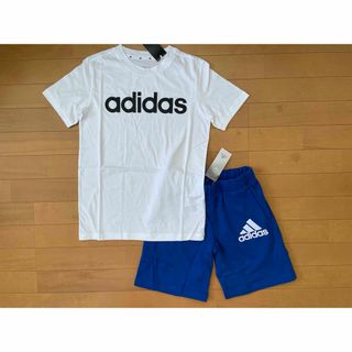 adidas - 新品★アディダス★150★快適!!半袖Ｔシャツ白・ロゴ!スウェットパンツ青★上下