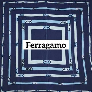 Salvatore Ferragamo - ★Ferragamo★ スカーフ スクエア ロゴ シルク ネイビー ブルー