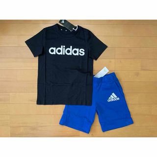 アディダス(adidas)の新品★アディダス★130★快適!!半袖Ｔシャツ黒・ロゴ!スウェットパンツ青★上下(その他)