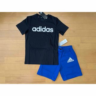 アディダス(adidas)の新品★アディダス★140★快適!!半袖Ｔシャツ黒・ロゴ!スウェットパンツ青★上下(その他)