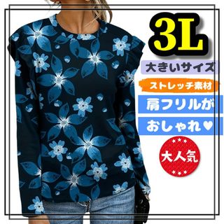 大きいサイズ レディース トップス カットソー 長袖 Tシャツ 3L 花柄 伸縮(カットソー(長袖/七分))