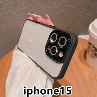 iphone15ケース レンズ保護 透明 韓国 ブラック135(iPhoneケース)