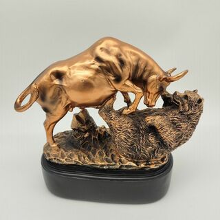 彫刻装飾 雄牛と熊のオーナメント クラフトビンテージデコレーション (置物)