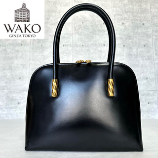 【WAKO】Ginza 銀座 和光 カーフレザー 黒 ゴールド金具ハンドバッグ