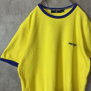 ポロラルフローレン(POLO RALPH LAUREN)の【リンガーTシャツ】POLO SPORTポロスポ古着ワンポイント刺繍ロゴ黄L(Tシャツ/カットソー(半袖/袖なし))