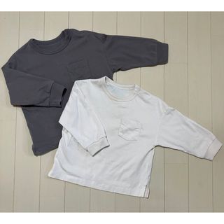 ユニクロ(UNIQLO)の2枚セット 80サイズ ユニクロ ロンT エアリズム 無地 ポケット 春 秋 白(Ｔシャツ)