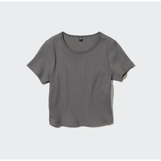 ユニクロ(UNIQLO)のリブクロップドT グレー　M(Tシャツ(半袖/袖なし))