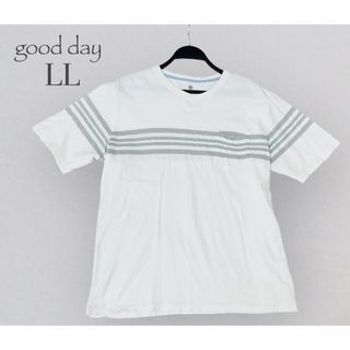 メンズ　ボーダーTシャツ　good day LLサイズ　ホワイト×グレー(Tシャツ/カットソー(半袖/袖なし))