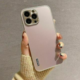 HS84☆☆iPhone12ケース アルミ ピンク フラット背面 マットな手触り(iPhoneケース)