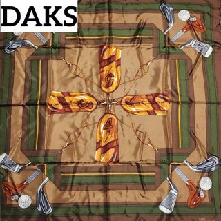 ダックス(DAKS)の★DAKS★スカーフ 大判 ゴルフクラブ ボール ヘッドカバー シルク ブラウン(バンダナ/スカーフ)