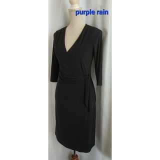 美品　purple rain  スッキリ綺麗な黒いジャージワンピース(ひざ丈ワンピース)