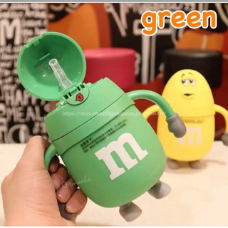 【m＆m's】ストローマグ  ベビー  水筒 ベビー雑貨 ガラス製 グリーン(水筒)