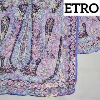 エトロ(ETRO)の★ETRO★ ストール ペイズリー柄 シルク パープル エメラルドグリーン(ストール/パシュミナ)