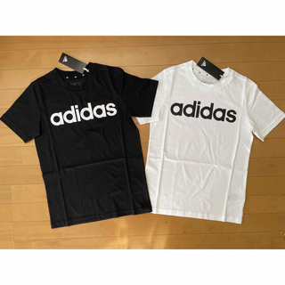 アディダス(adidas)の新品 150 2枚 アディダス 快適!!半袖リニアロゴＴシャツ 黒・白 (Tシャツ/カットソー)