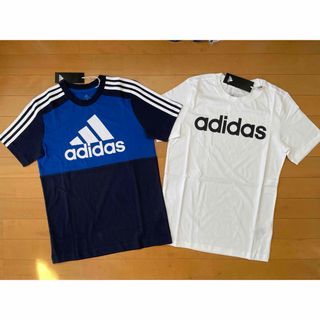 アディダス(adidas)の新品 160 2枚 アディダス 快適!! ビッグロゴＴシャツ紺青 リニアロゴ白(Tシャツ/カットソー)