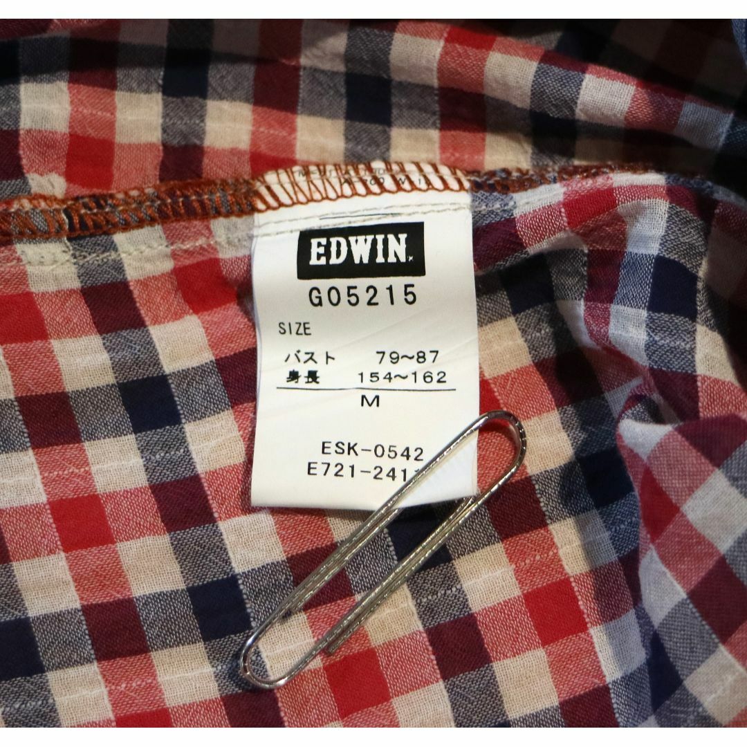EDWIN(エドウィン)のEDWIN　半袖トリコロールカラーチェックシャツ　薄手　Mサイズ レディースのトップス(シャツ/ブラウス(半袖/袖なし))の商品写真