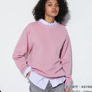 ユニクロ(UNIQLO)の新品！ユニクロ　スウェットクルーネックシャツ　ピンク(トレーナー/スウェット)