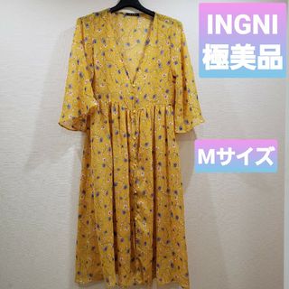 イング　INGNI 花柄　シフォン　半袖　ガウン　ワンピース　M　フレア