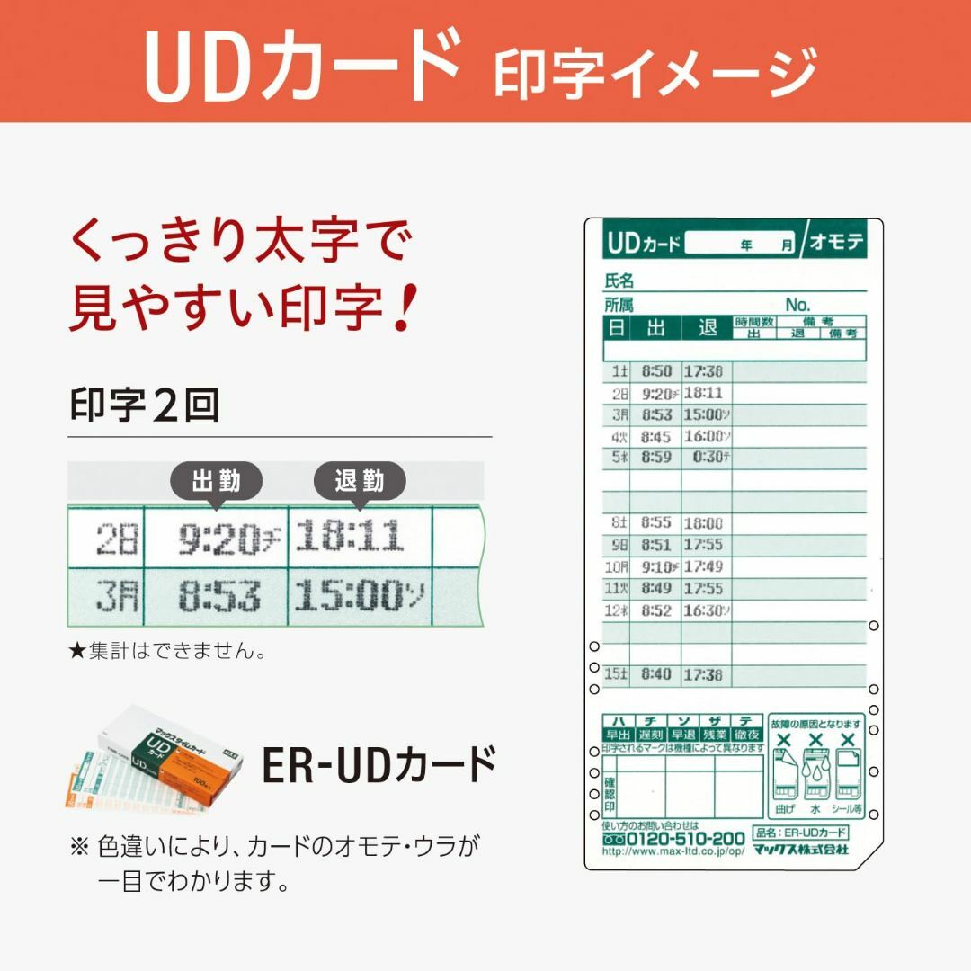 マックス タイムカード ER-UDカード インテリア/住まい/日用品のオフィス用品(OA機器)の商品写真