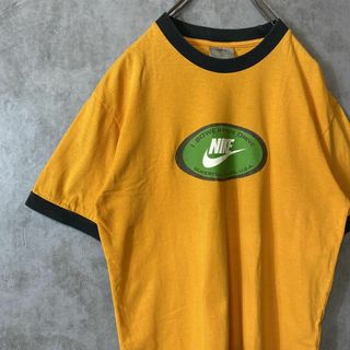 ナイキ(NIKE)の【ビッグロゴ、リンガーTシャツ】NIKEオレンジ古着プリント　ストリートL半袖(Tシャツ/カットソー(半袖/袖なし))