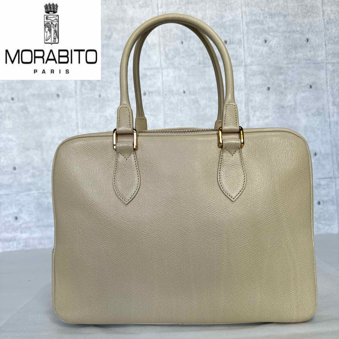 MORABITO】モラビト ベージュ レザー ゴールド金具 ボストンバッグ MORABITO】モラビト ベージュ レザー ゴールド金具 ボストンバッグ