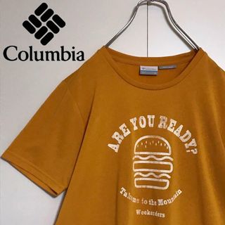 【快適素材】コロンビア　袖ロゴ入りプリントTシャツ　イエロー　A1071(Tシャツ/カットソー(半袖/袖なし))