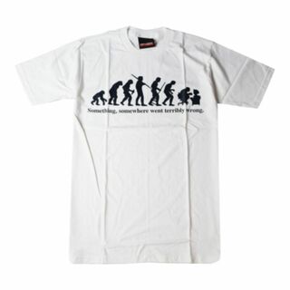 新品 人類の進化 おもしろ Tシャツ udt-0003/M～XL　ホワイト(Tシャツ/カットソー(半袖/袖なし))