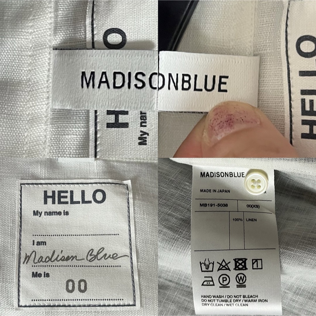 MADISONBLUE(マディソンブルー)のマディソンブルー リネン マダムシャツ ブラウス ブランドロゴ 刺繍 白 XS レディースのトップス(シャツ/ブラウス(半袖/袖なし))の商品写真