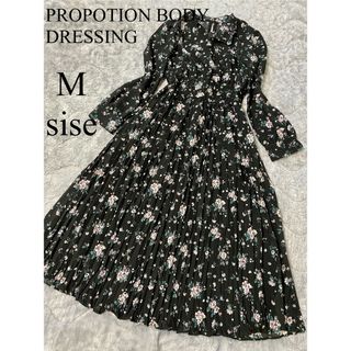 PROPORTION BODY DRESSING - プロポーションボディドレッシング　花柄ロングワンピース　M ブラック　プリーツ