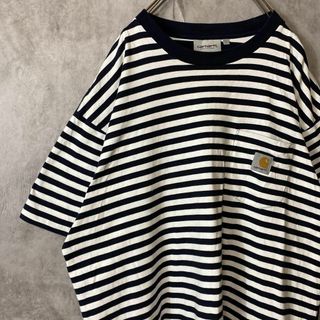 carhartt - 【ボーダー、リンガーTシャツ】carharttラベルロゴ古着ストリートL半袖