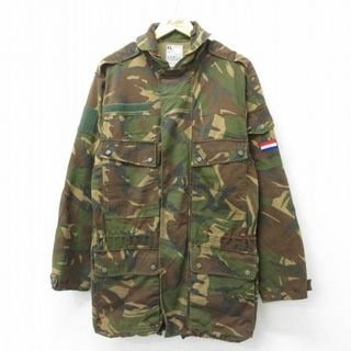 L★古着 長袖 ミリタリー コート メンズ 90年代 90s オランダ軍 ロング丈 緑他 グリーン 迷彩 24apr26 中古 アウター(ダッフルコート)