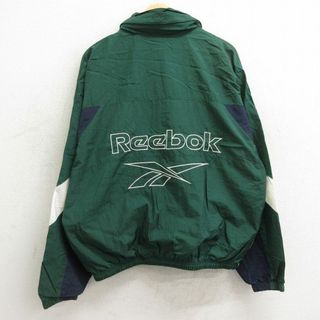 リーボック(Reebok)のXL★古着 リーボック REEBOK 長袖 ナイロン ジャケット メンズ 00年代 00s ビッグロゴ 緑他 グリーン 24apr26 中古 アウター ウインドブレーカー(ダッフルコート)