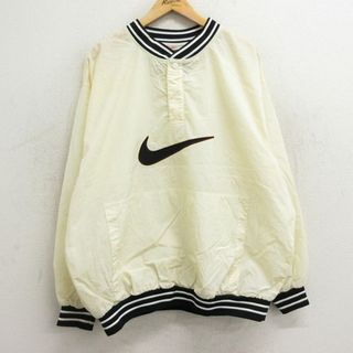 ナイキ(NIKE)のXL★古着 ナイキ NIKE 長袖 ナイロン ジャケット メンズ 90年代 90s ビッグロゴ 大きいサイズ 生成り 【spe】 24apr26 中古 アウター ウインドブレーカー(ダッフルコート)