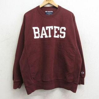 チャンピオン(Champion)のXL★古着 長袖 チャンピオン Champion リバースウィーブ メンズ BATES 大きいサイズ クルーネック エンジ 24apr26 中古 スウェット スエット トレーナー トップス(パーカー)