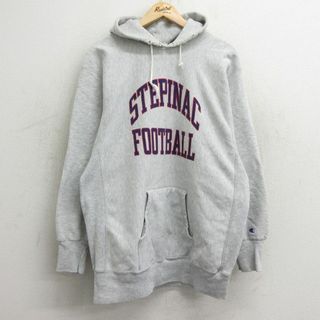 チャンピオン(Champion)のXL★古着 長袖 チャンピオン Champion リバースウィーブ パーカー メンズ 90年代 90s ステピナツ フットボール USA製 薄グレー 霜降り 24apr26 中古 スウェット スエット トレーナー トップス(パーカー)