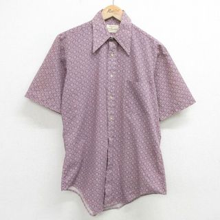 L★古着 アロー 半袖 シャツ メンズ 70年代 70s 総柄 紫他 パープル 24apr26 中古 トップス