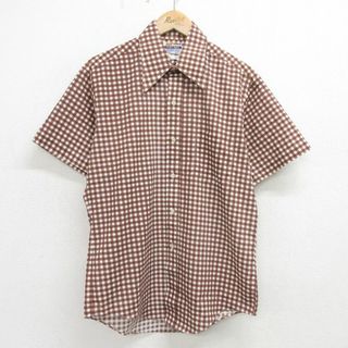 L★古着 半袖 シャツ メンズ 70年代 70s 茶他 ブラウン ギンガム チェック 24apr26 中古 トップス(シャツ)