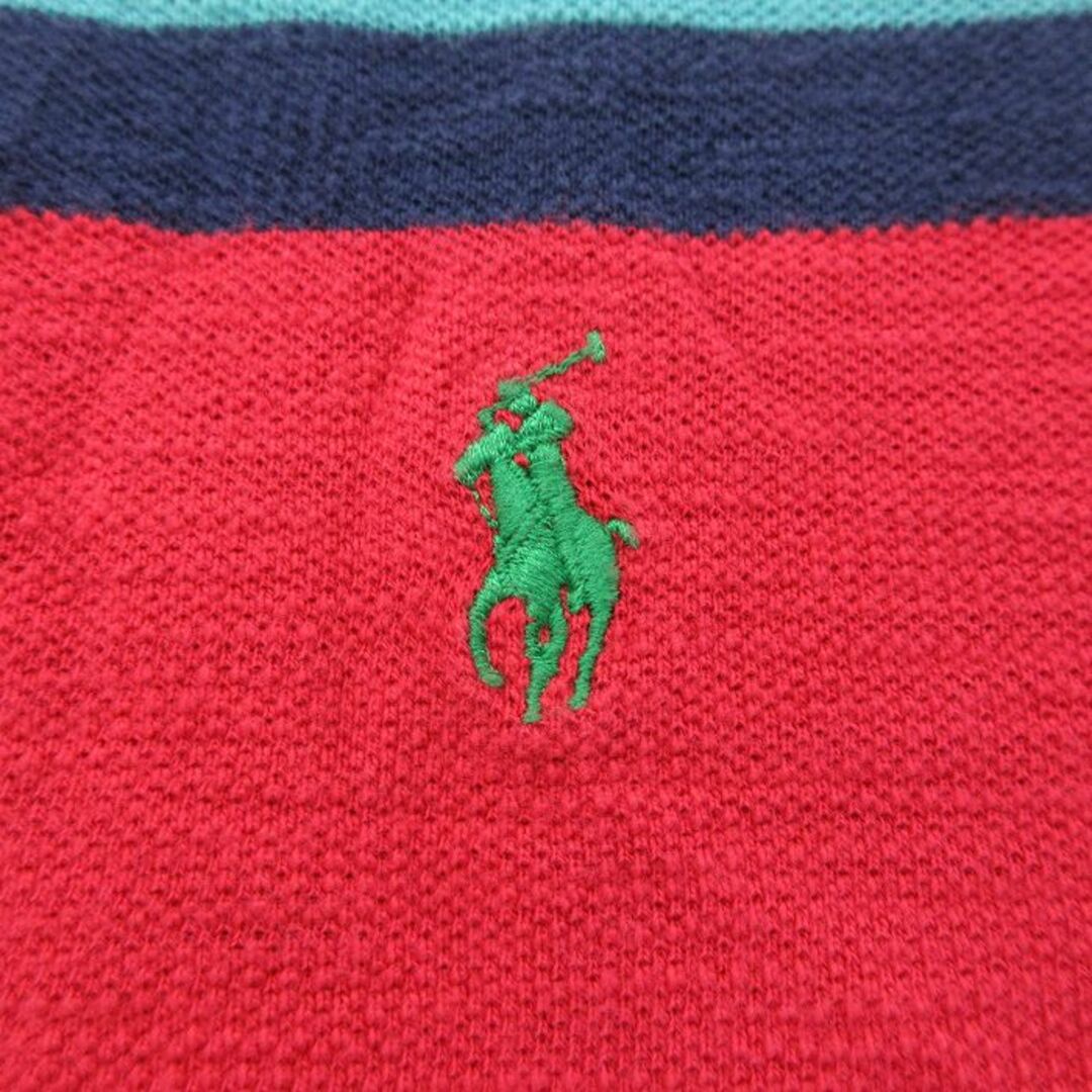 Ralph Lauren(ラルフローレン)のL★古着 ラルフローレン Ralph Lauren 半袖 ブランド ポロ シャツ メンズ 90年代 90s ワンポイントロゴ コットン 赤 レッド ボーダー 24apr26 中古 トップス メンズのトップス(ポロシャツ)の商品写真