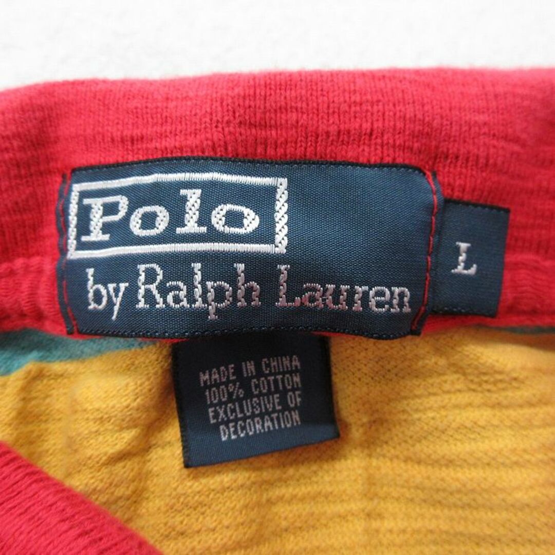 Ralph Lauren(ラルフローレン)のL★古着 ラルフローレン Ralph Lauren 半袖 ブランド ポロ シャツ メンズ 90年代 90s ワンポイントロゴ コットン 赤 レッド ボーダー 24apr26 中古 トップス メンズのトップス(ポロシャツ)の商品写真