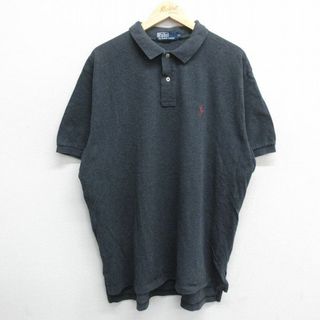 ラルフローレン(Ralph Lauren)のXL★古着 ラルフローレン Ralph Lauren 半袖 ブランド ポロ シャツ メンズ 90年代 90s ワンポイントロゴ 鹿の子 大きいサイズ コットン 濃グレー 24apr26 中古 トップス(ポロシャツ)