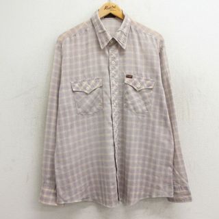 XL★古着 ラングラー Wrangler 長袖 シャツ メンズ 80年代 80s USA製 薄紺系他 ネイビー チェック 24apr26 中古 トップス