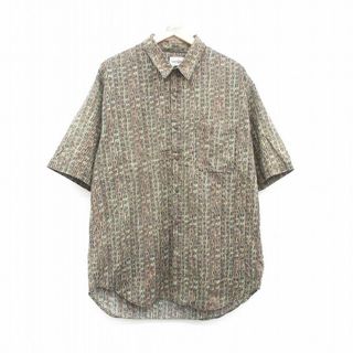 XL★古着 半袖 シャツ メンズ 90年代 90s ロング丈 コットン USA製 黒他 ブラック 24apr26 中古 トップス(シャツ)