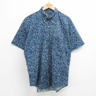 ラルフローレン(Ralph Lauren)のXL★古着 ラルフローレン Ralph Lauren チャップス 半袖 ブランド シャツ メンズ 90年代 90s 総柄 コットン ボタンダウン 紺 ネイビー 24apr26 中古 トップス(シャツ)